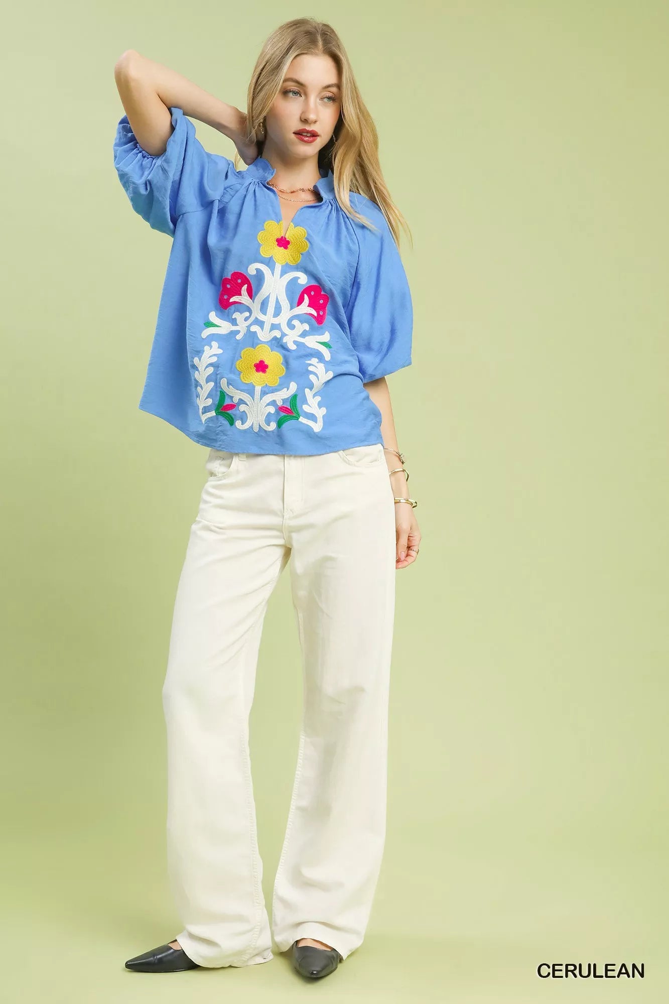 Umgee Embroidered Boho Puff Sleeve Blouse - Bitsy Gypsy Boutique