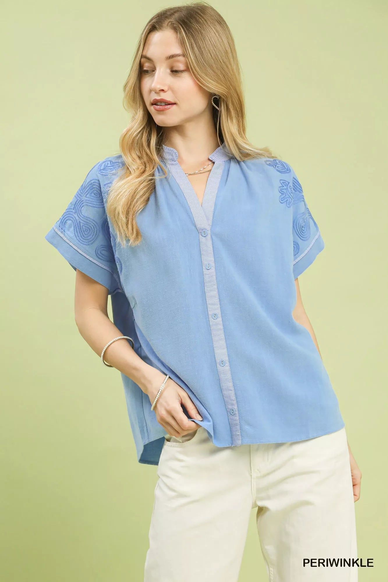 Umgee Embroidered Button Front Top - Bitsy Gypsy Boutique