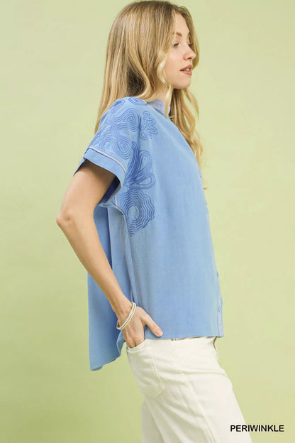 Umgee Embroidered Button Front Top - Bitsy Gypsy Boutique