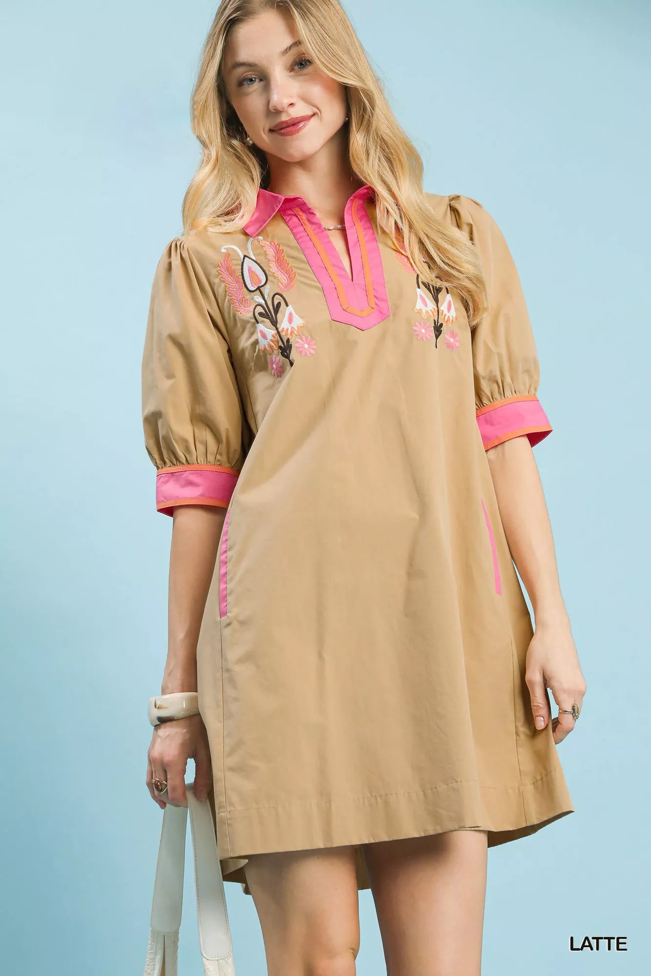 Umgee Embroidered Contrast Trim Tunic Dress - Bitsy Gypsy Boutique