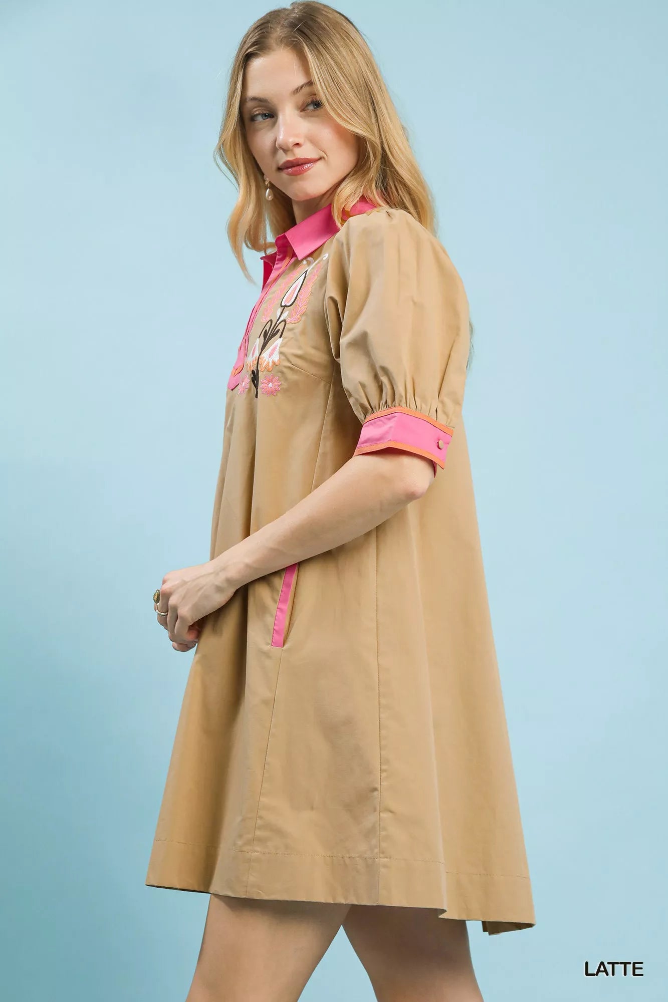 Umgee Embroidered Contrast Trim Tunic Dress - Bitsy Gypsy Boutique