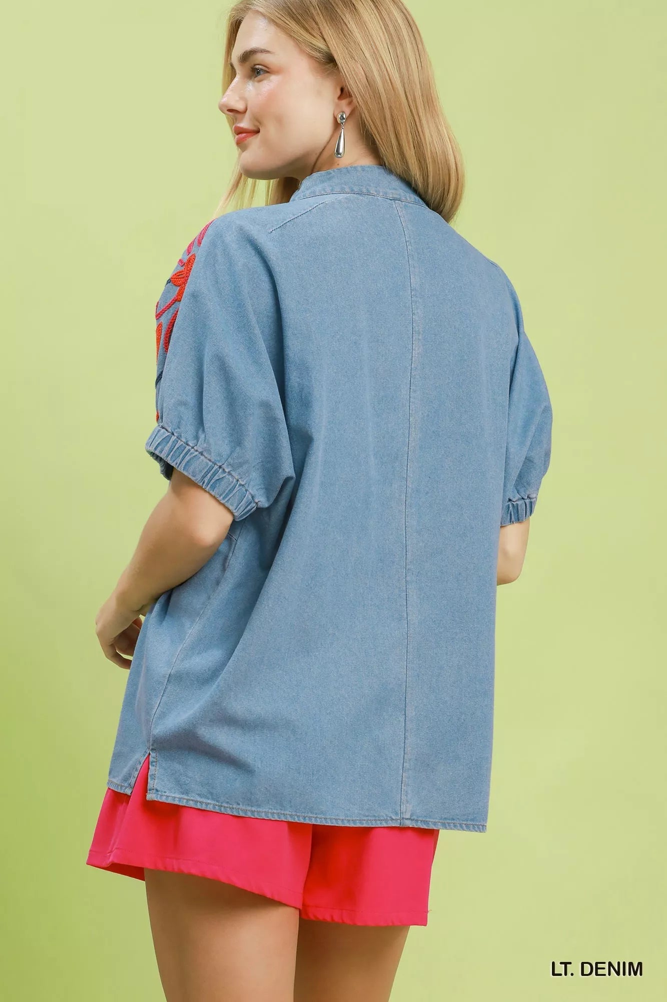 Umgee Embroidered Denim Puff Sleeve Top - Bitsy Gypsy Boutique
