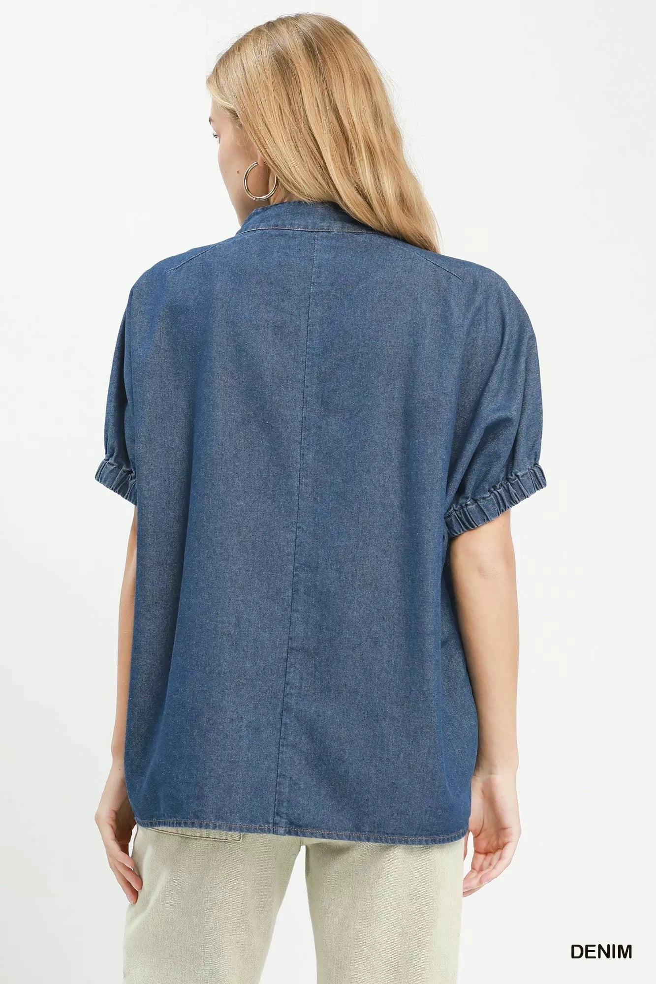 Umgee Embroidered Denim Puff Sleeve Top - Bitsy Gypsy Boutique