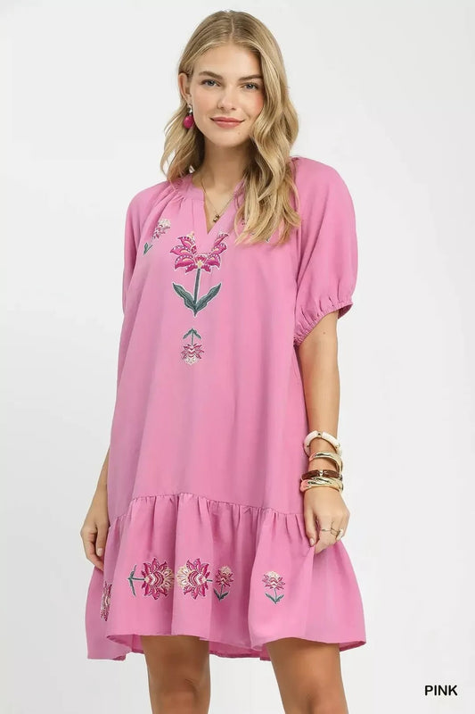 Umgee Embroidered Floral Babydoll Dress - Bitsy Gypsy Boutique