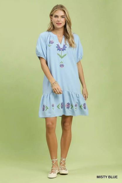 Umgee Embroidered Floral Babydoll Dress - Bitsy Gypsy Boutique