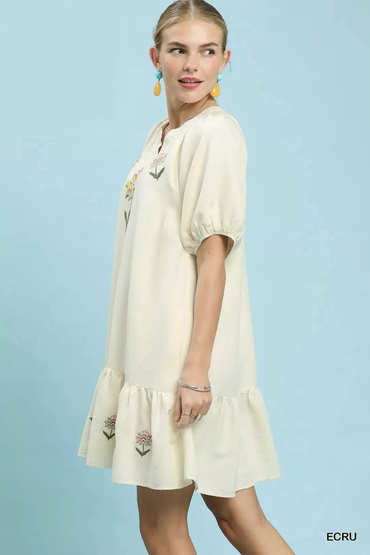 Umgee Embroidered Floral Babydoll Dress - Bitsy Gypsy Boutique