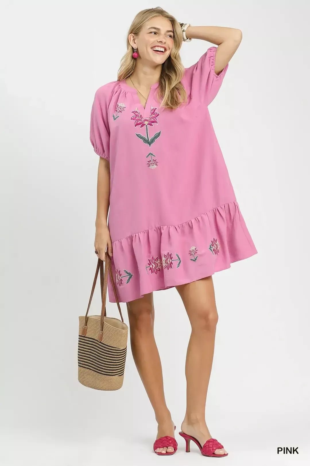 Umgee Embroidered Floral Babydoll Dress - Bitsy Gypsy Boutique