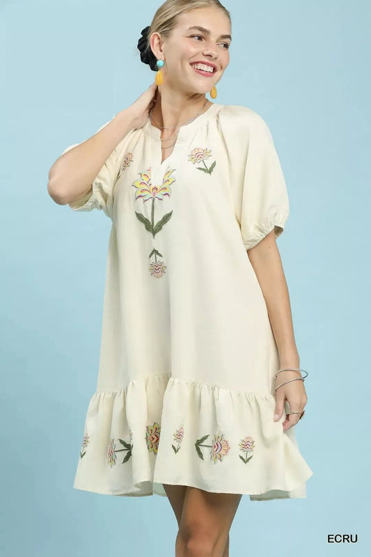 Umgee Embroidered Floral Babydoll Dress - Bitsy Gypsy Boutique