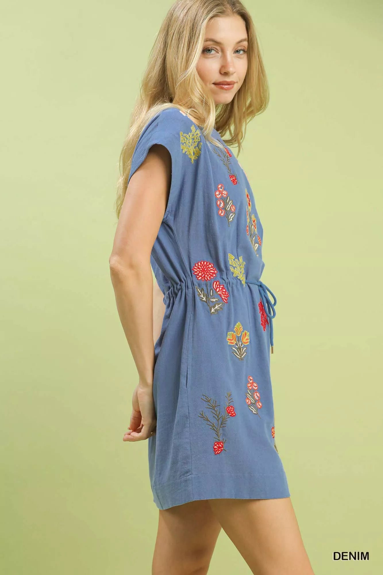 Umgee Embroidered Floral Mini Dress with Waist Tie - Bitsy Gypsy Boutique