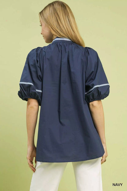 Umgee Embroidered Floral Puff Sleeve Top - Bitsy Gypsy Boutique