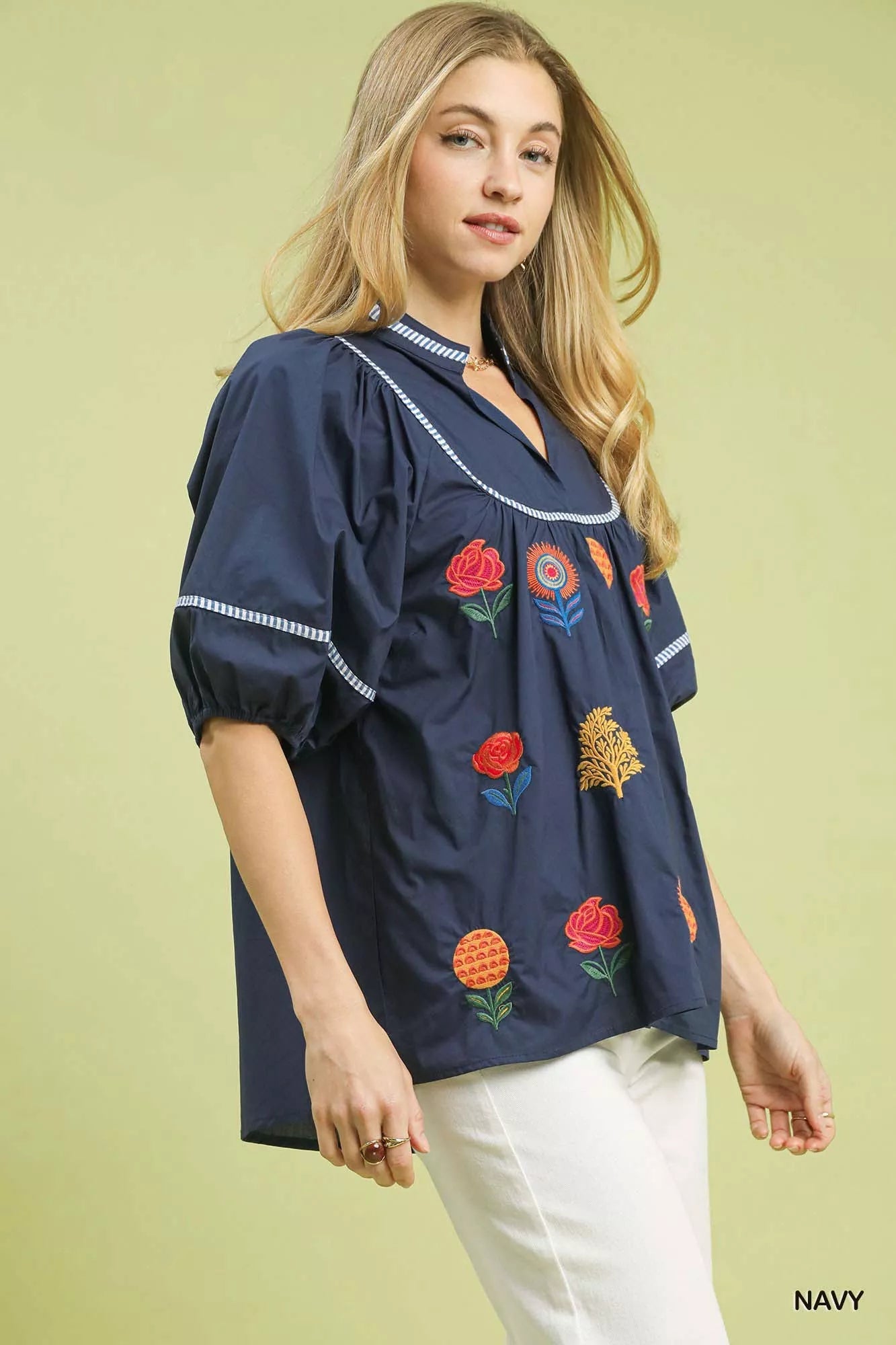 Umgee Embroidered Floral Puff Sleeve Top - Bitsy Gypsy Boutique