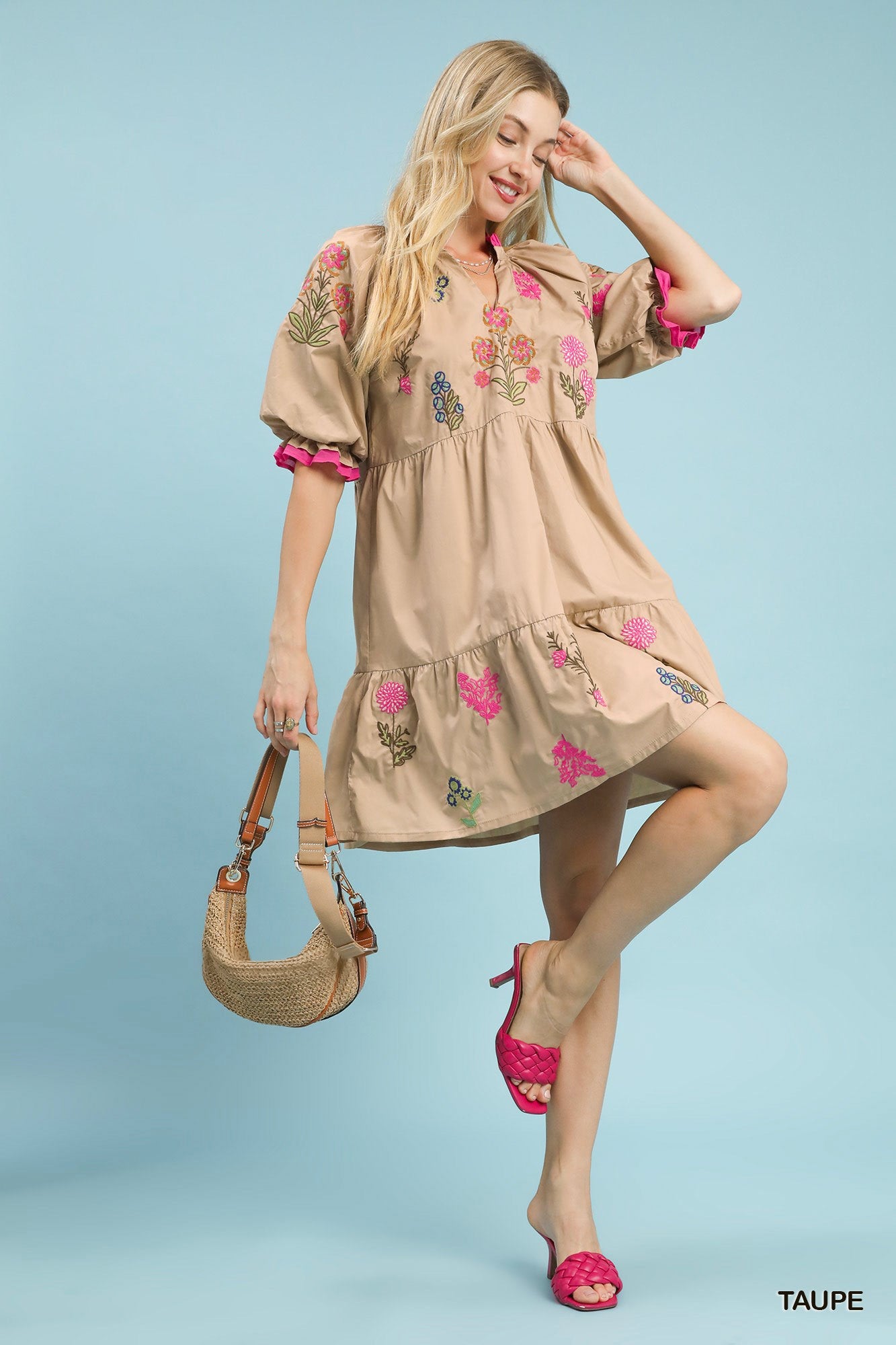 Umgee Embroidered Floral Tiered Dress - Bitsy Gypsy Boutique