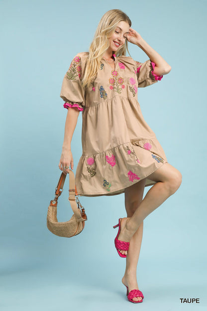 Umgee Embroidered Floral Tiered Dress - Bitsy Gypsy Boutique