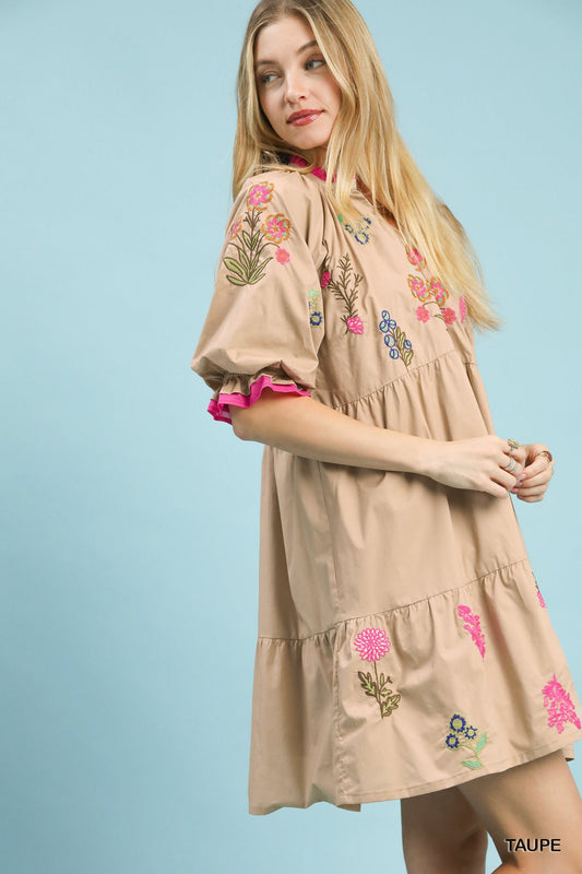 Umgee Embroidered Floral Tiered Dress - Bitsy Gypsy Boutique
