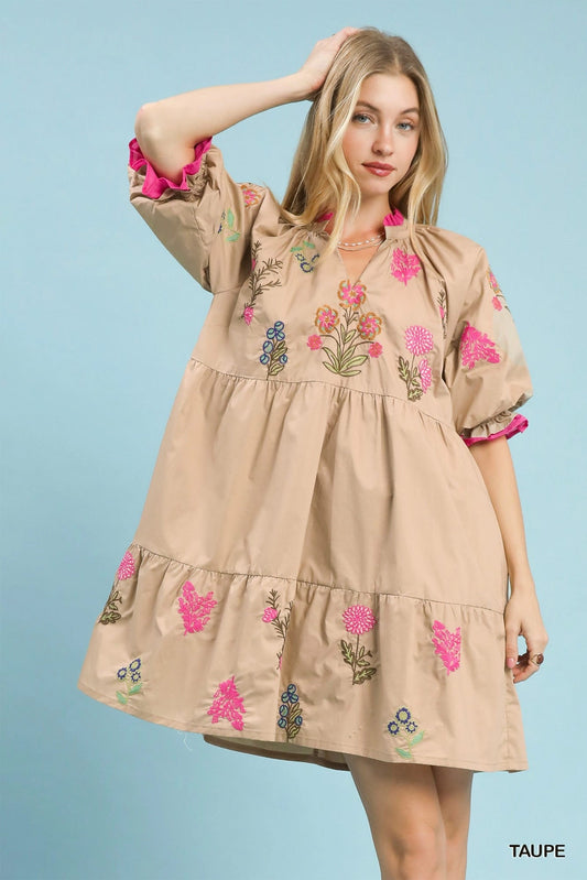 Umgee Embroidered Floral Tiered Dress - Bitsy Gypsy Boutique