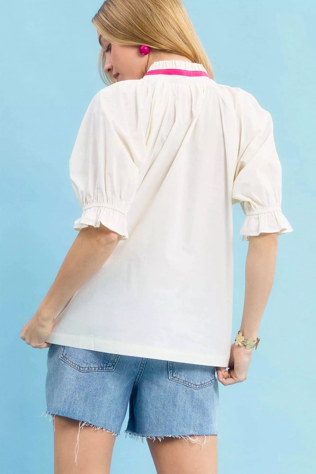 Umgee Embroidered Floral Top with Contrast Trim - Bitsy Gypsy Boutique