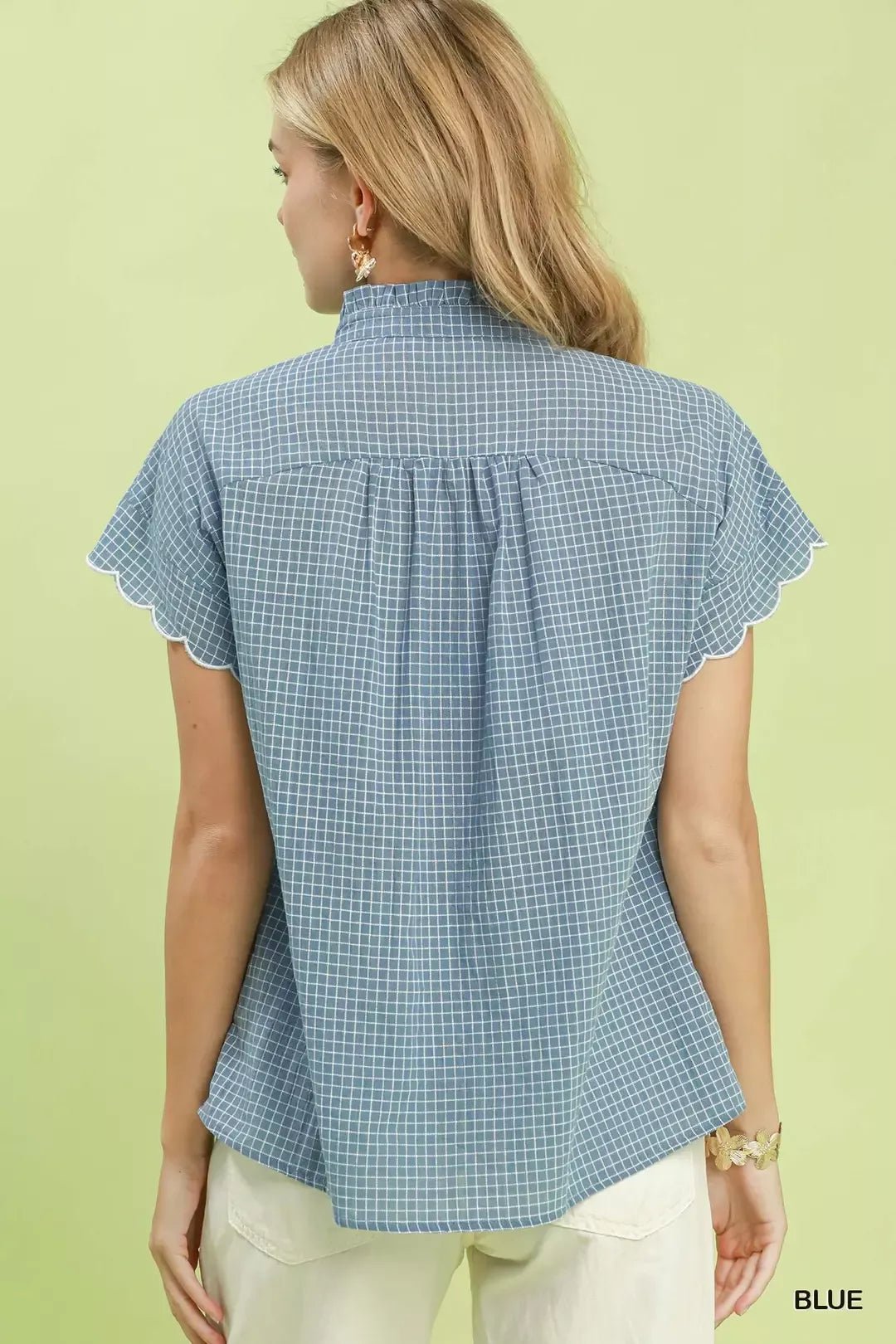 Umgee Embroidered Print Scallop Sleeve Button Front Blouse - Bitsy Gypsy Boutique