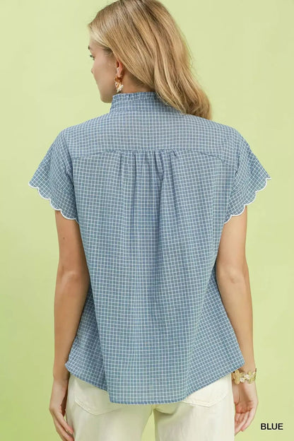 Umgee Embroidered Print Scallop Sleeve Button Front Blouse - Bitsy Gypsy Boutique