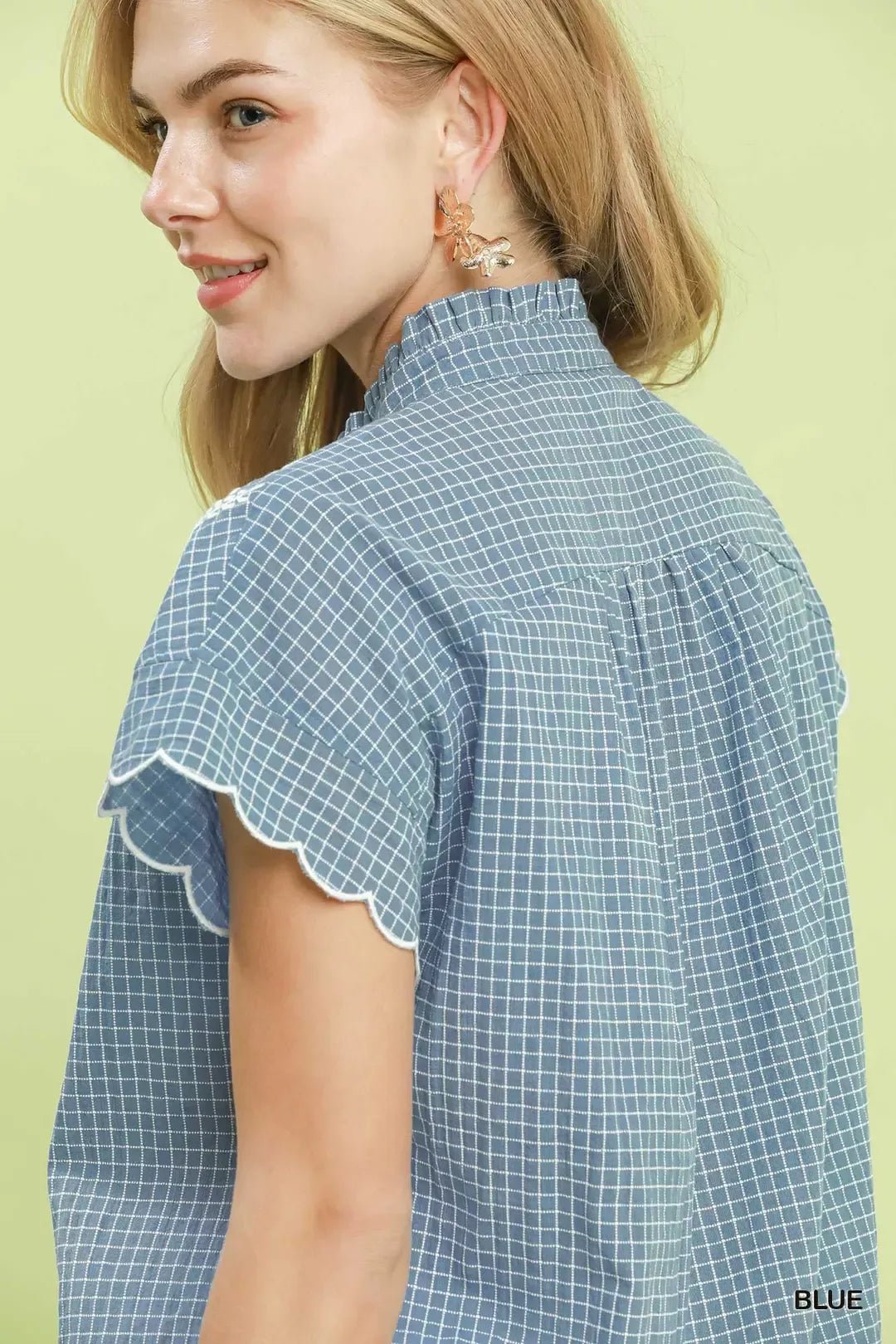 Umgee Embroidered Print Scallop Sleeve Button Front Blouse - Bitsy Gypsy Boutique