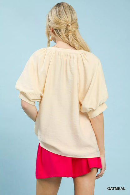 Umgee Embroidered Puff Sleeve Blouse - Bitsy Gypsy Boutique
