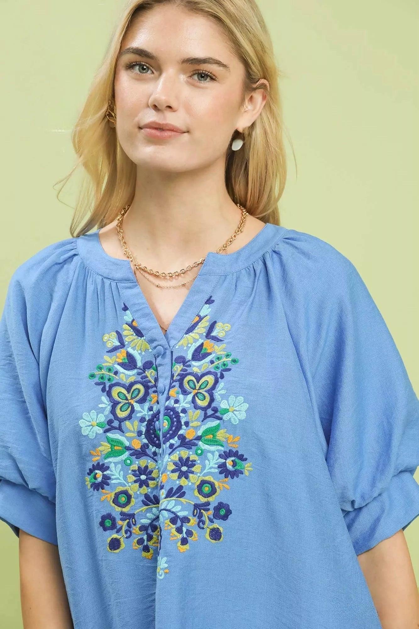 Umgee Embroidered Puff Sleeve Blouse - Bitsy Gypsy Boutique