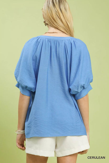 Umgee Embroidered Puff Sleeve Blouse - Bitsy Gypsy Boutique