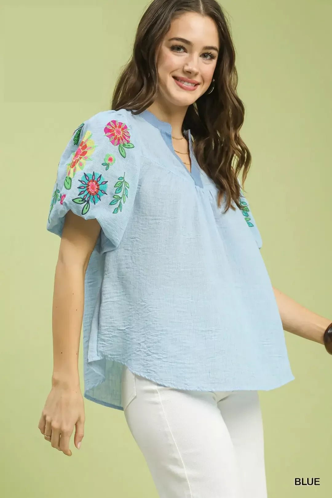Umgee Embroidered Puff Sleeve Top - Bitsy Gypsy Boutique