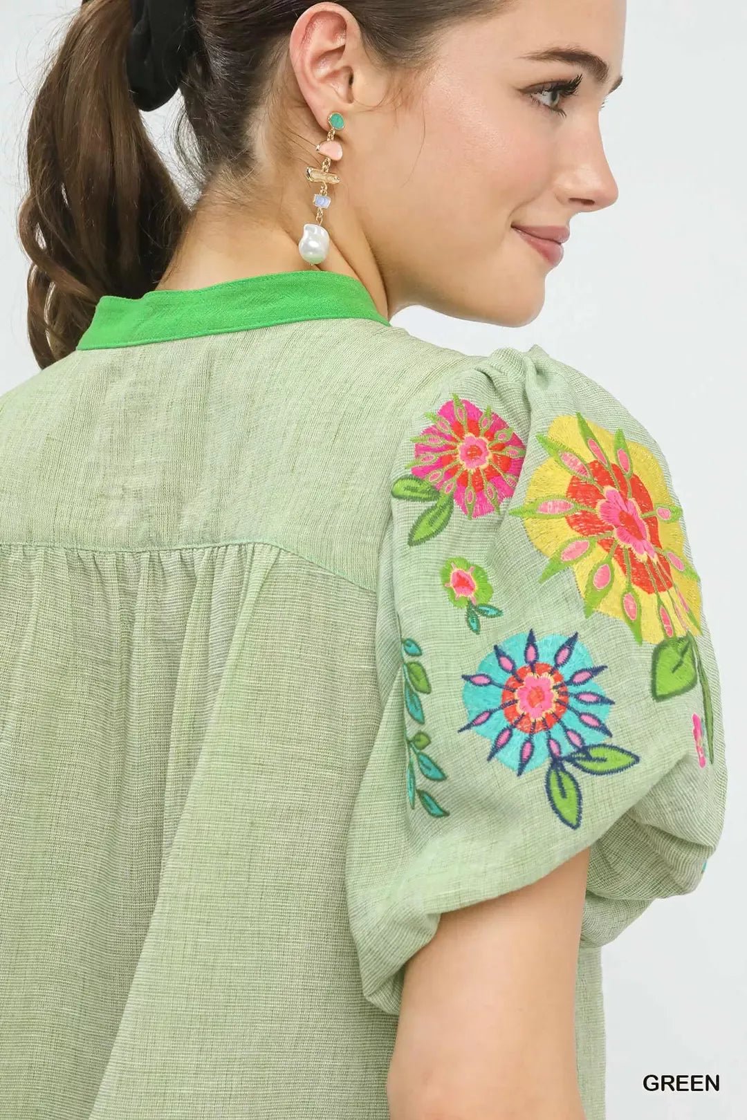 Umgee Embroidered Puff Sleeve Top - Bitsy Gypsy Boutique