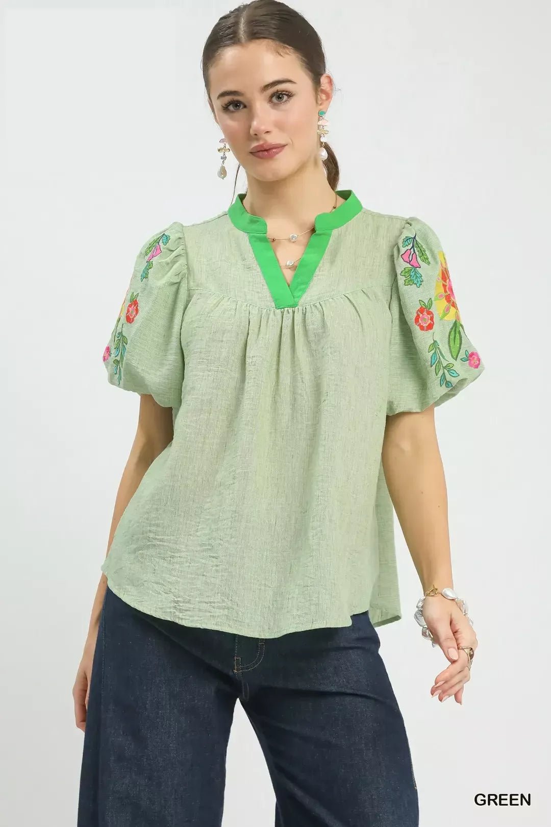 Umgee Embroidered Puff Sleeve Top - Bitsy Gypsy Boutique