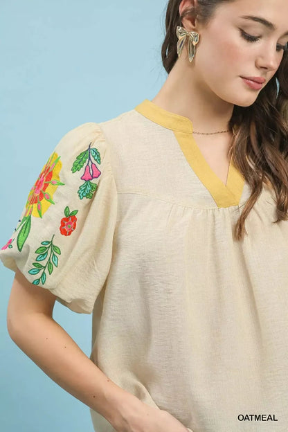 Umgee Embroidered Puff Sleeve Top - Bitsy Gypsy Boutique