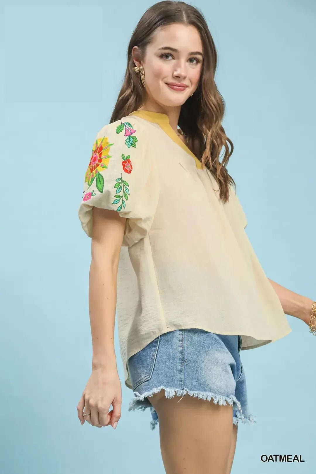 Umgee Embroidered Puff Sleeve Top - Bitsy Gypsy Boutique