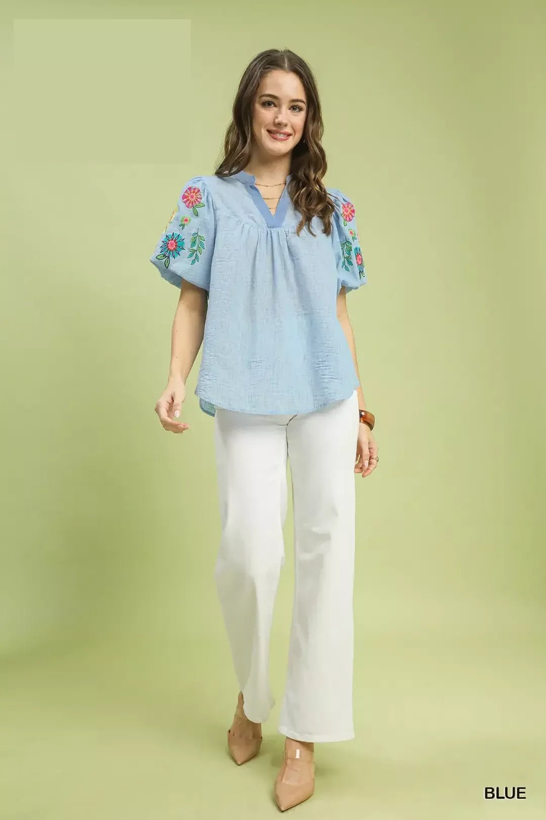 Umgee Embroidered Puff Sleeve Top - Bitsy Gypsy Boutique