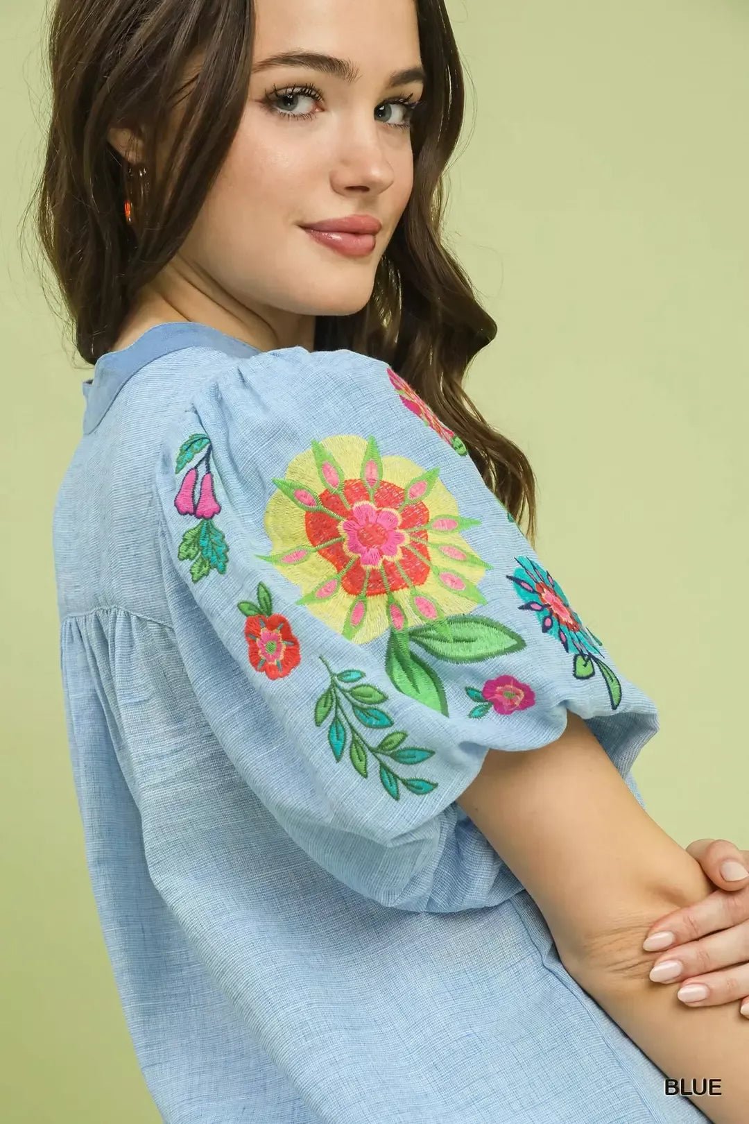 Umgee Embroidered Puff Sleeve Top - Bitsy Gypsy Boutique