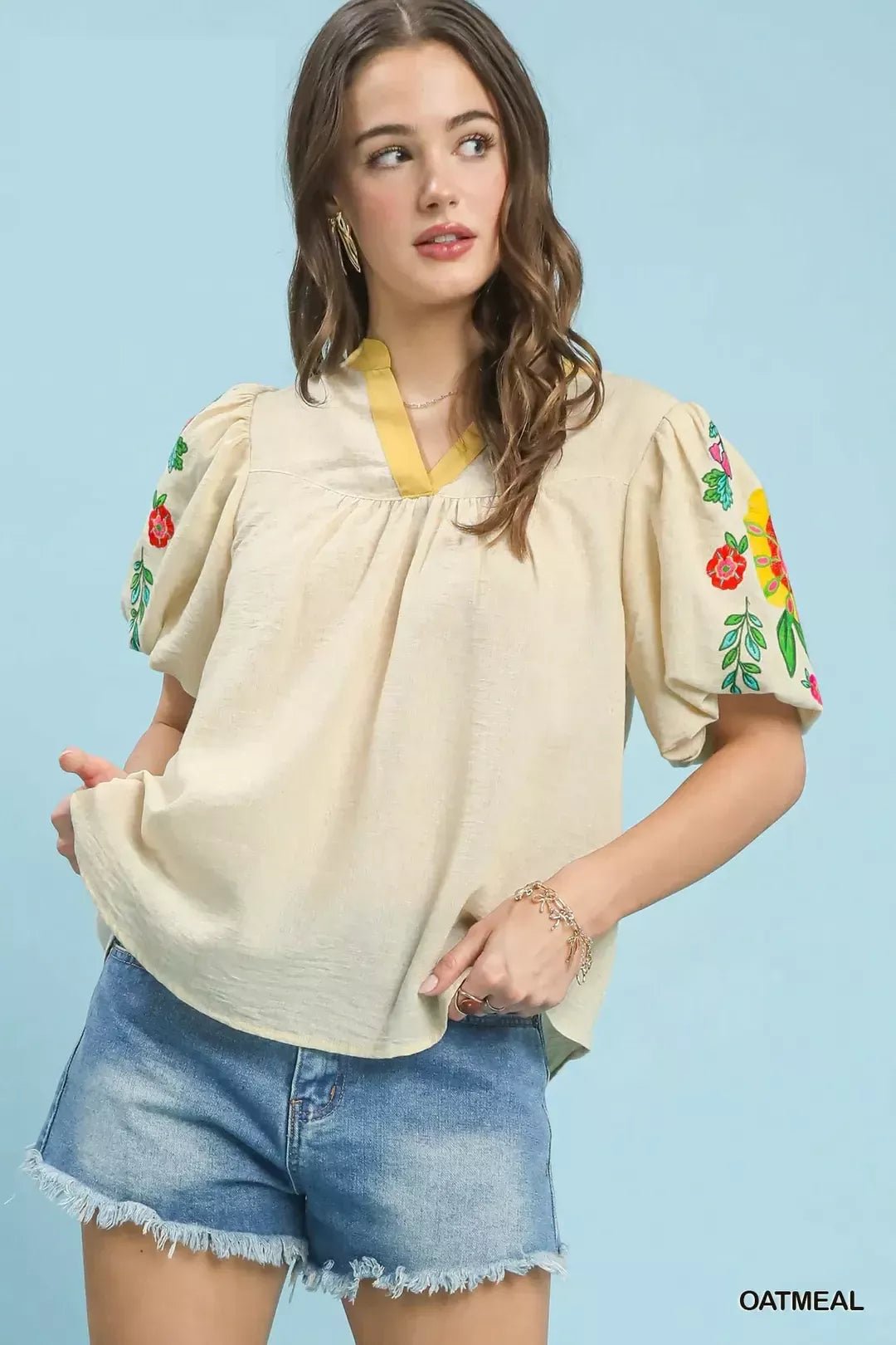 Umgee Embroidered Puff Sleeve Top - Bitsy Gypsy Boutique