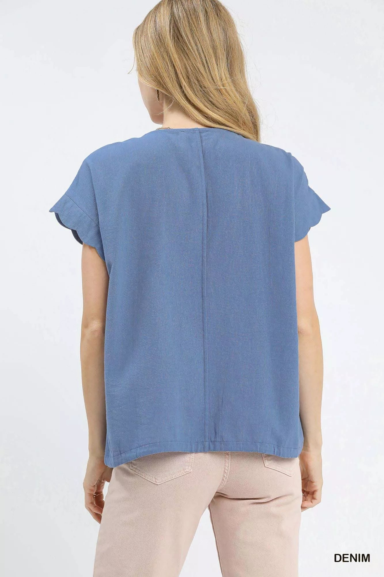 Umgee Embroidered Scallop Sleeve Top with Drawstring Hem - Bitsy Gypsy Boutique