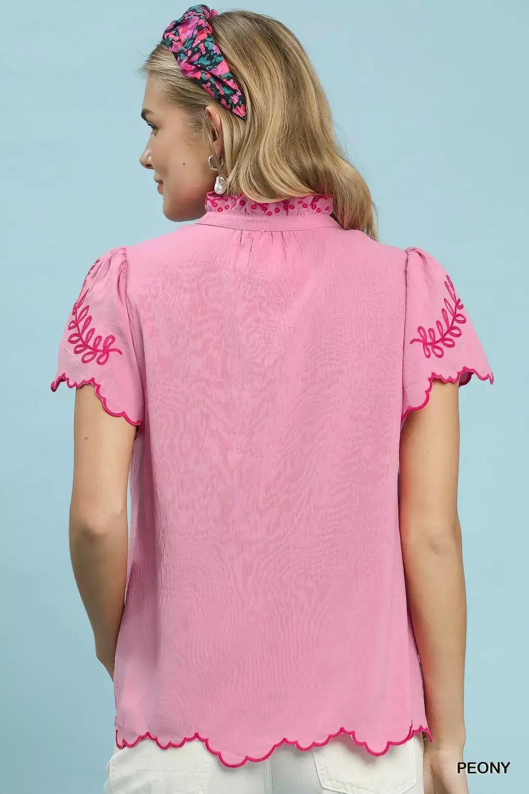 Umgee Embroidered Scallop Top - Bitsy Gypsy Boutique