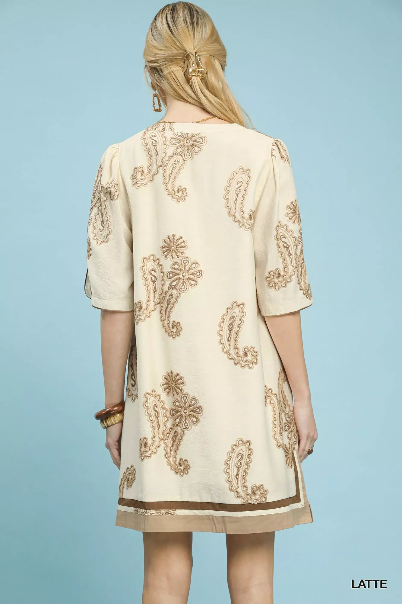 Umgee Embroidered Split Neck Shift Dress - Bitsy Gypsy Boutique