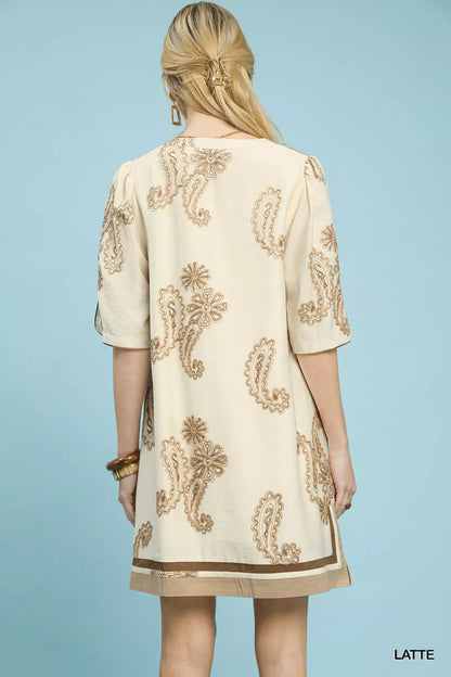 Umgee Embroidered Split Neck Shift Dress - Bitsy Gypsy Boutique
