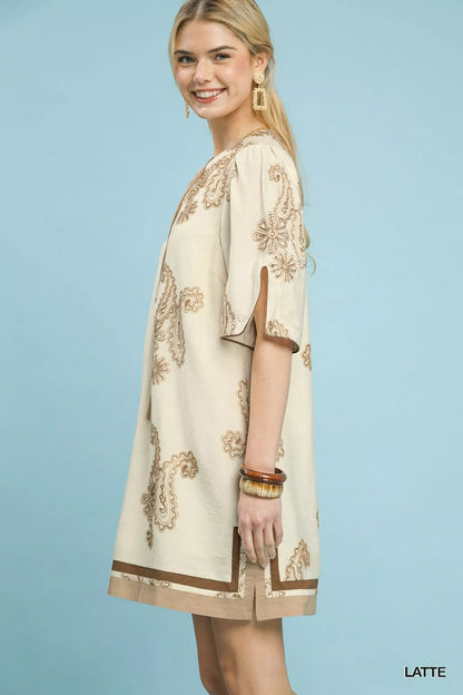 Umgee Embroidered Split Neck Shift Dress - Bitsy Gypsy Boutique