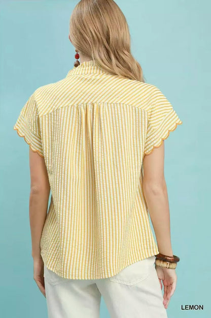 Umgee Embroidered Stripe Button Front Top - Bitsy Gypsy Boutique