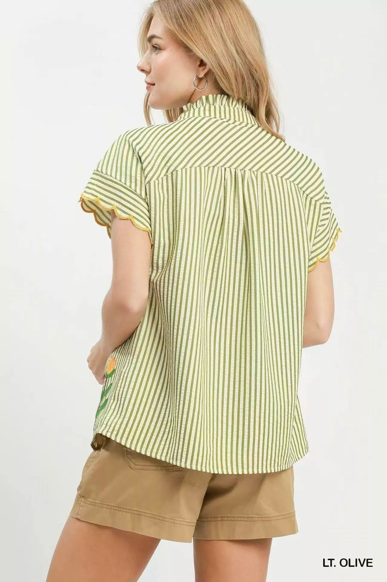 Umgee Embroidered Stripe Button Front Top - Bitsy Gypsy Boutique