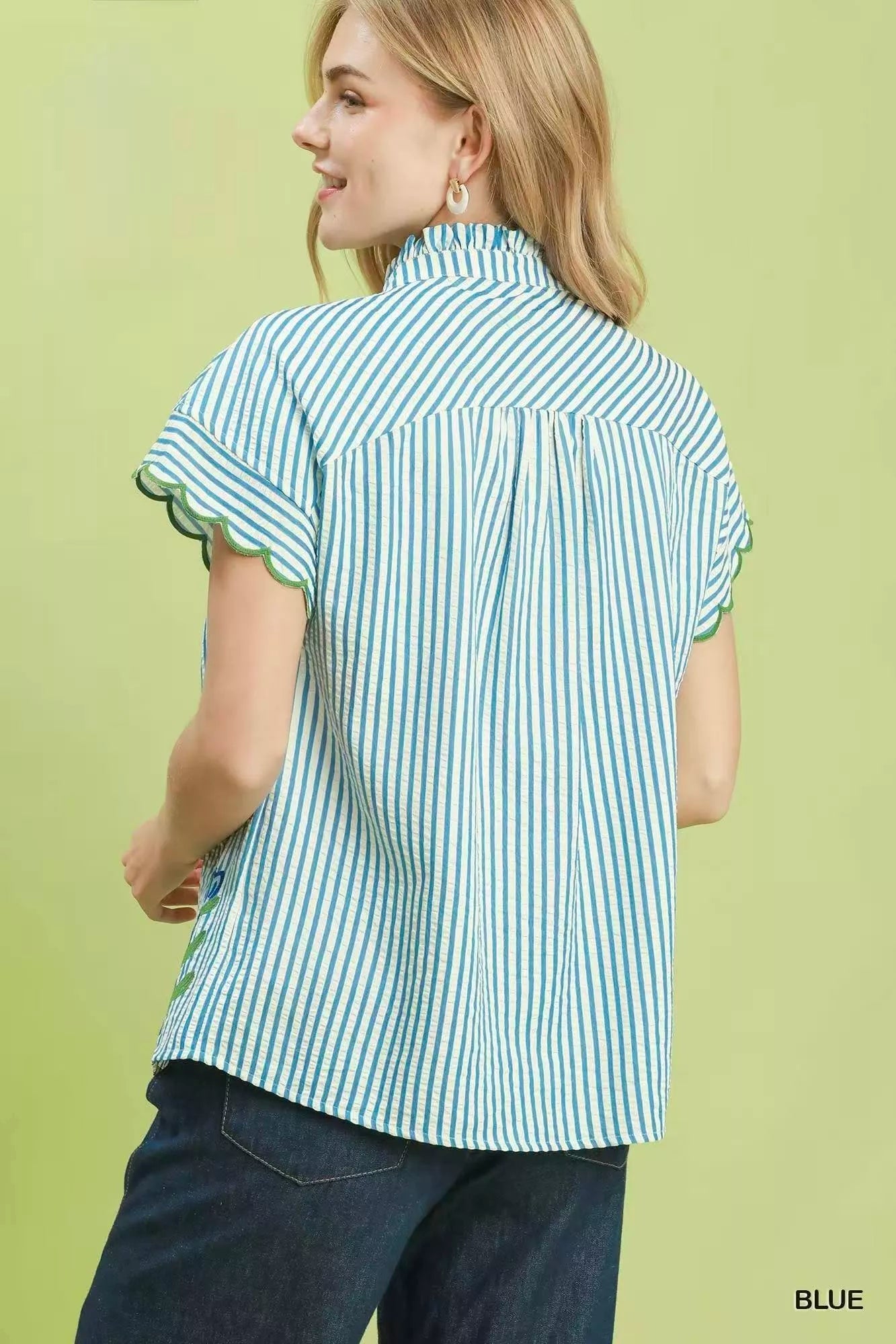 Umgee Embroidered Stripe Button Front Top - Bitsy Gypsy Boutique