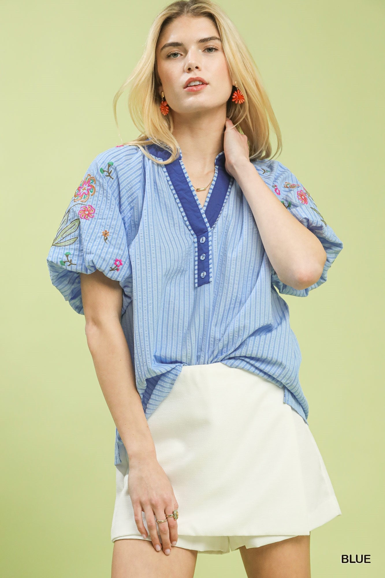 Umgee Embroidered Stripe Top - Bitsy Gypsy Boutique