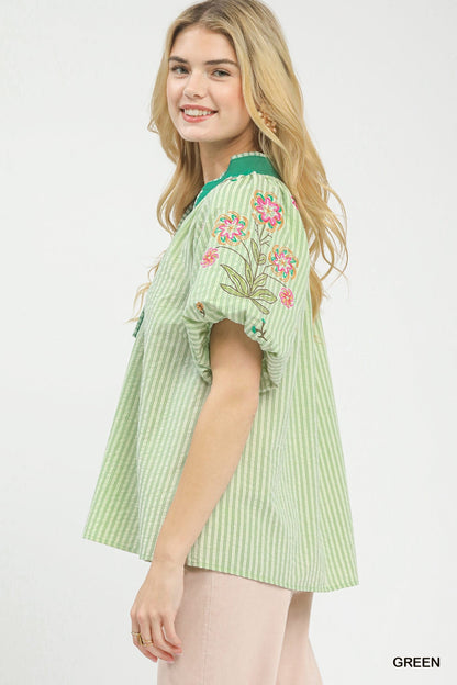 Umgee Embroidered Stripe Top - Bitsy Gypsy Boutique