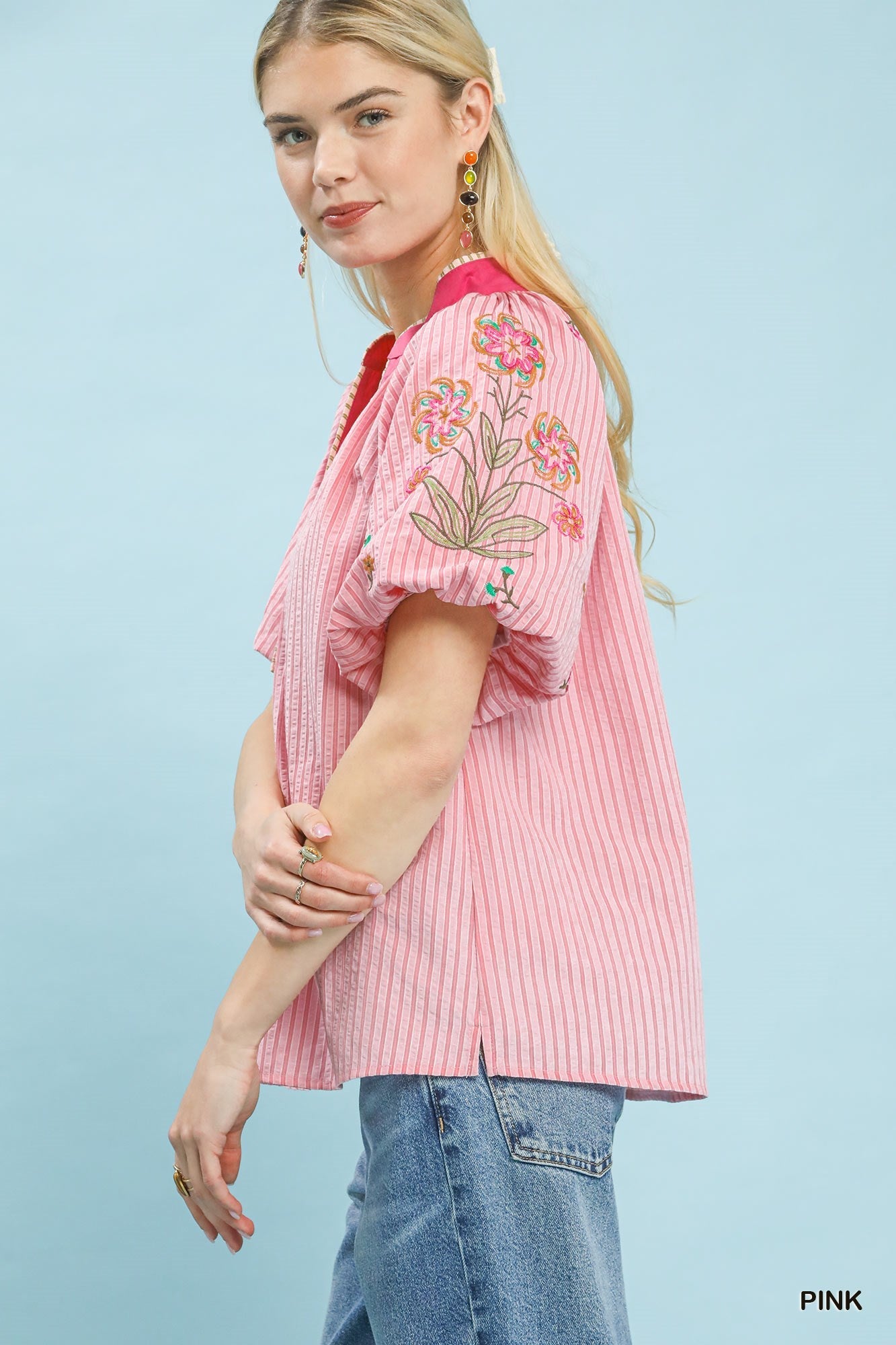 Umgee Embroidered Stripe Top - Bitsy Gypsy Boutique
