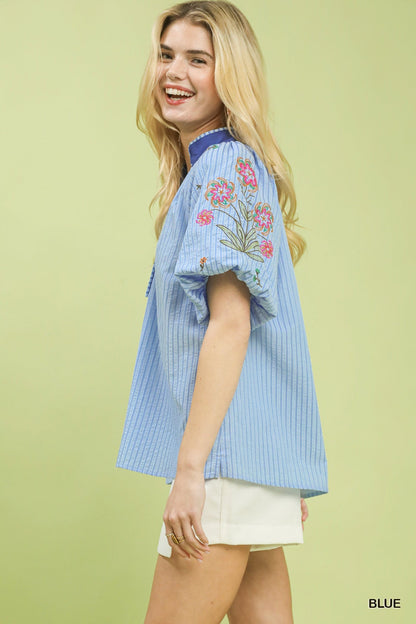 Umgee Embroidered Stripe Top - Bitsy Gypsy Boutique