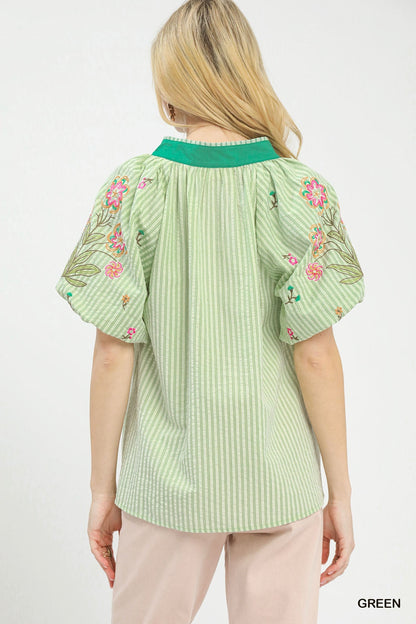 Umgee Embroidered Stripe Top - Bitsy Gypsy Boutique