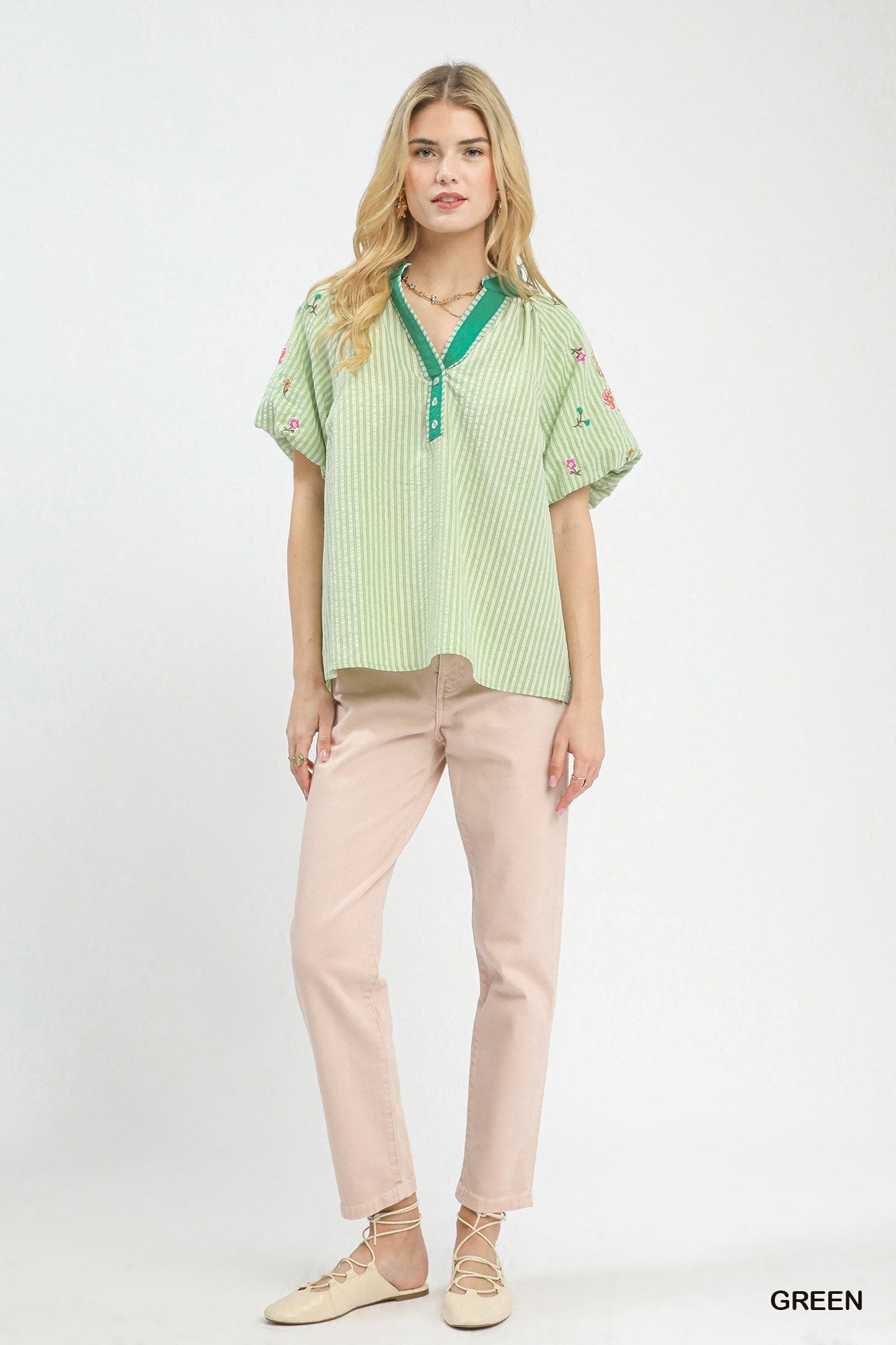 Umgee Embroidered Stripe Top - Bitsy Gypsy Boutique