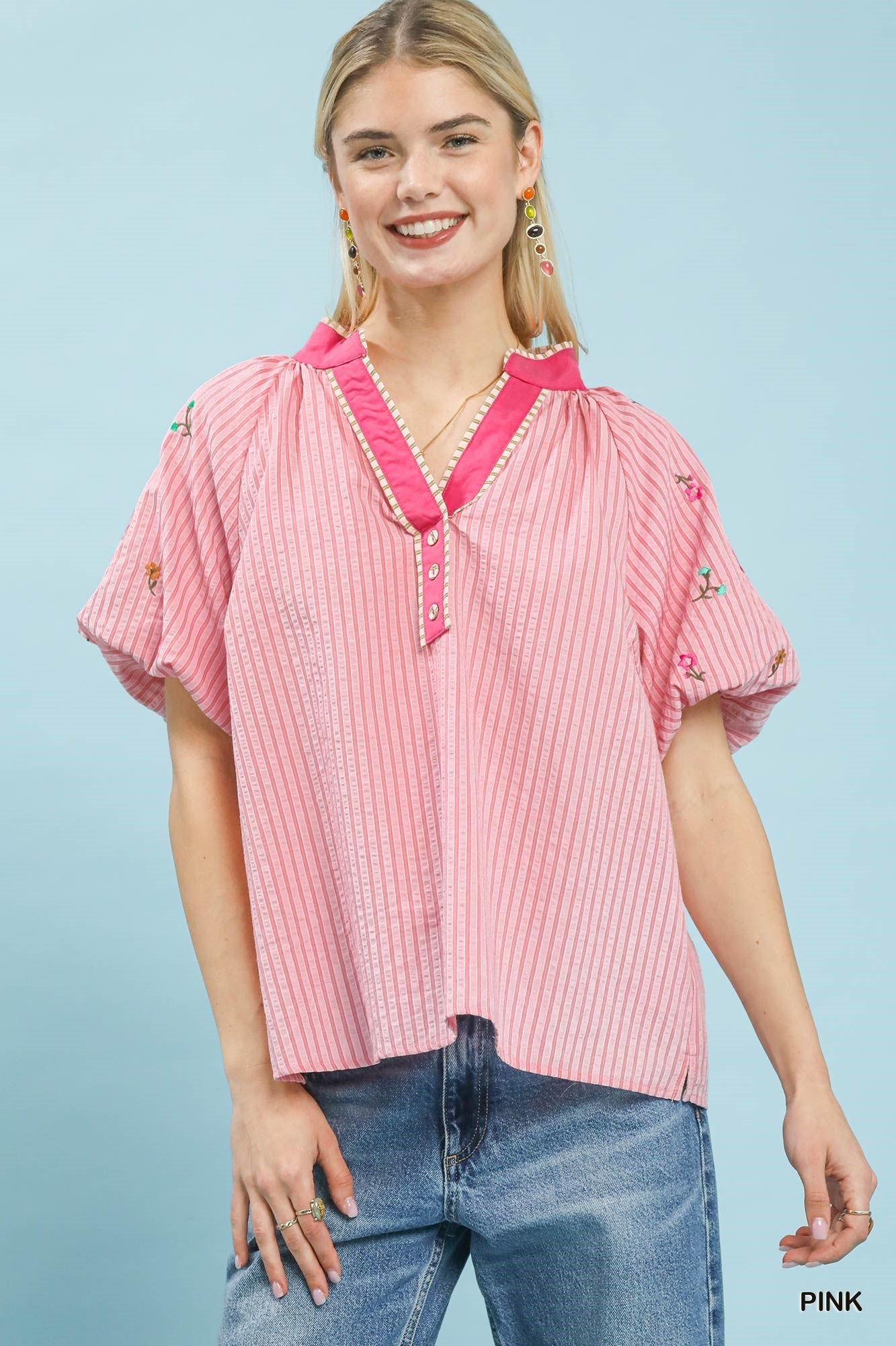 Umgee Embroidered Stripe Top - Bitsy Gypsy Boutique