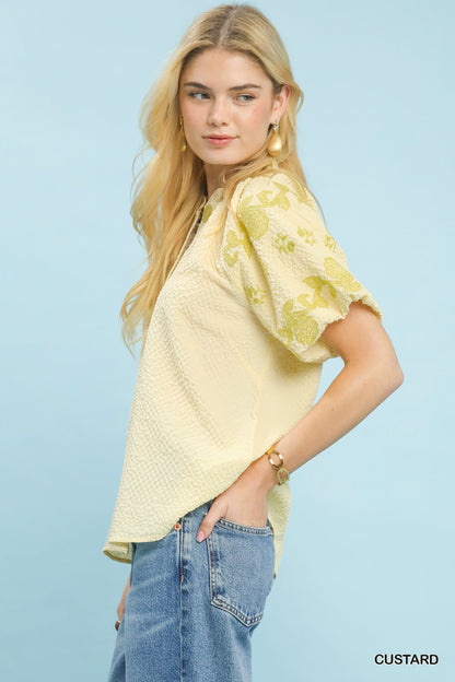 Umgee Embroidered Textured Flutter Sleeve Top - Bitsy Gypsy Boutique